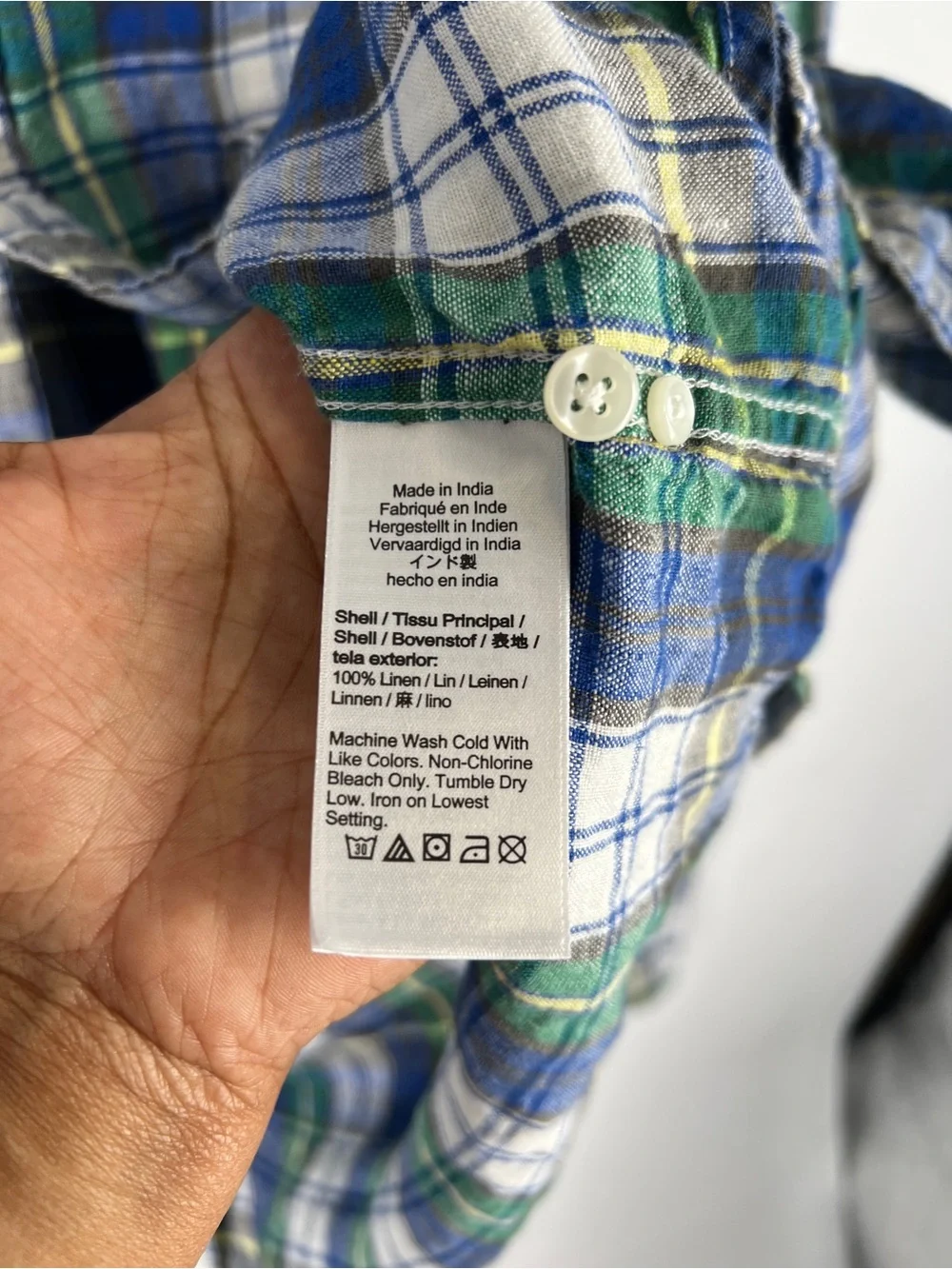 J.Crew Baird McNutt Irish Linen Plaid Button Down Shirt Slim Fit Size XL